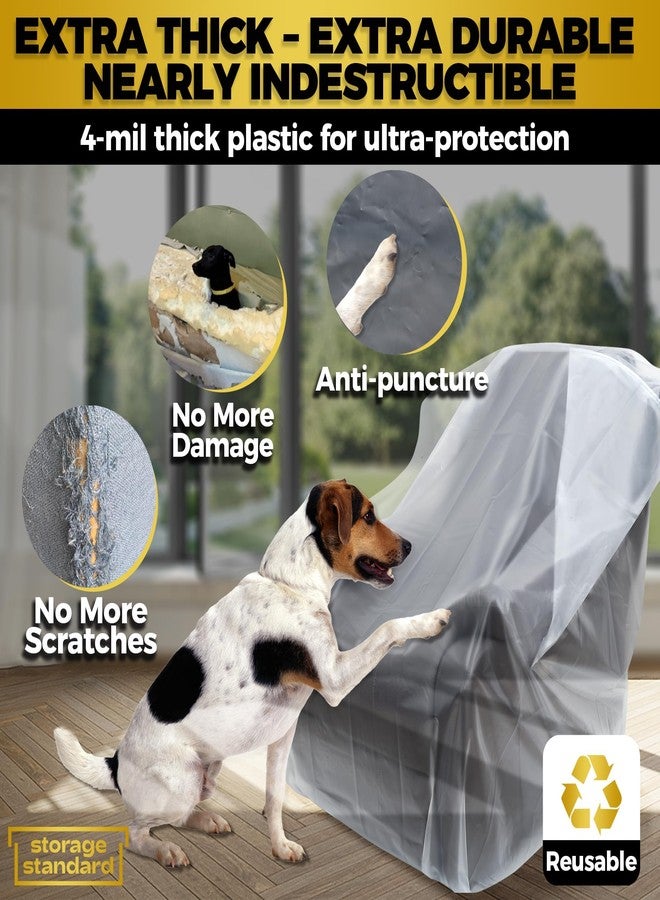 Storage Standard أغطية بلاستيكية للأثاث للتخزين والنقل - أغطية متينة لحماية الكراسي، حقائب نقل شفافة مقاومة للماء والغبار للكراسي بذراعين أو الكراسي القابلة للإمالة - حقيبة كبيرة جدًا بحجم مفتوح 64 × 42 × 34 بوصة - Image 3